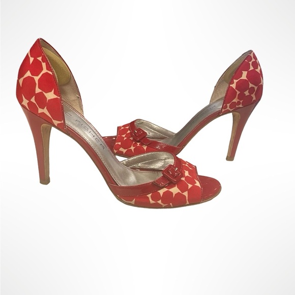 Marc Fisher Red Patterned Peep toe Heels women’s size 8 - Picture 1 of 4
